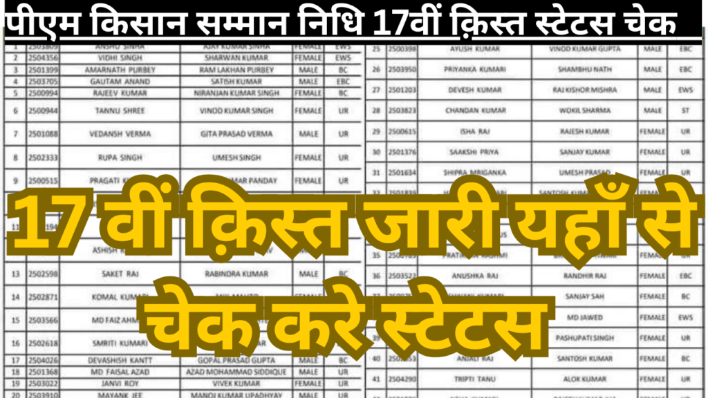 PM Kisan 17th Instalment Check Status